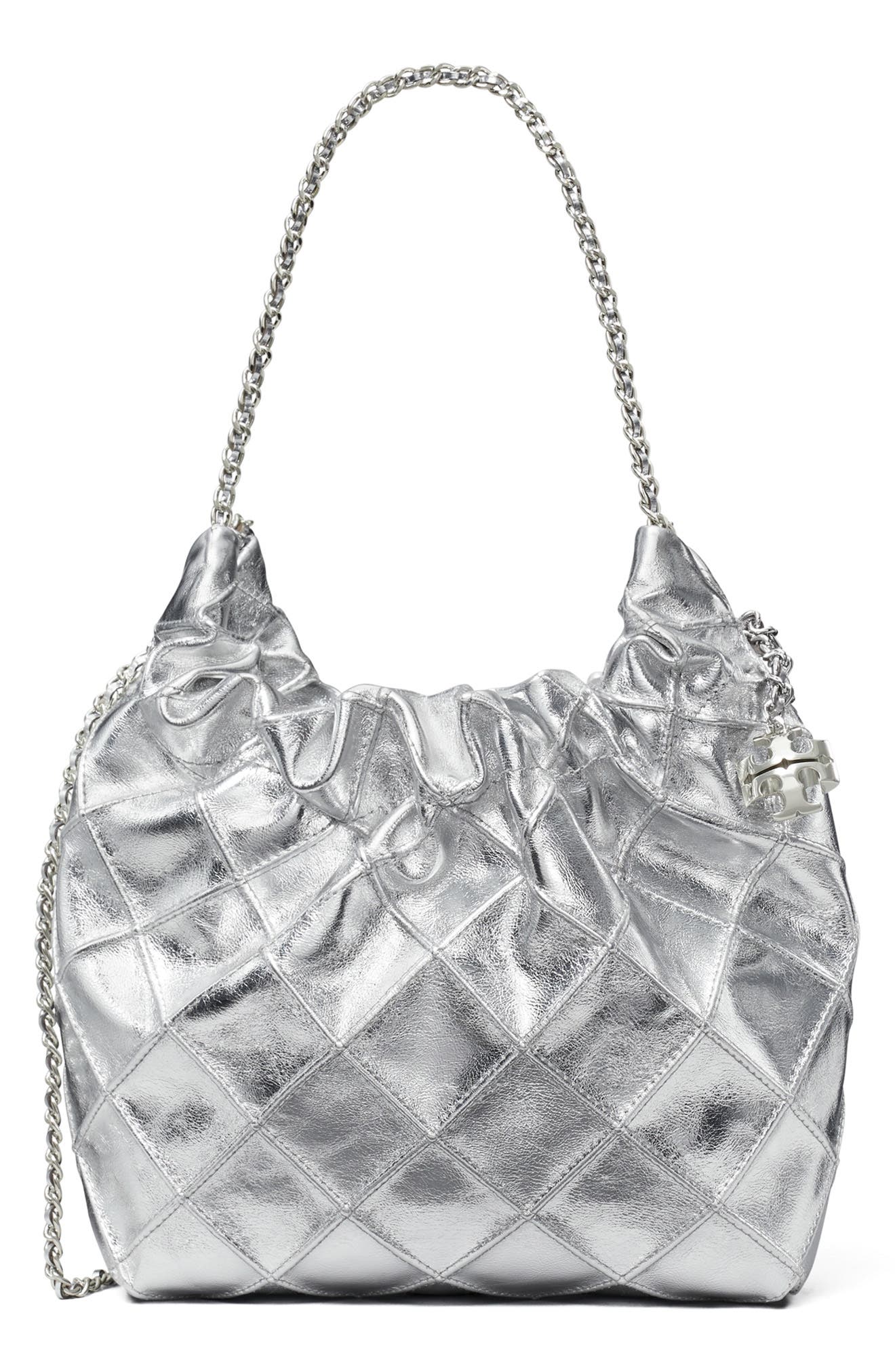 Mini Fleming Metallic Leather Hobo Bag, Main, color, SILVER