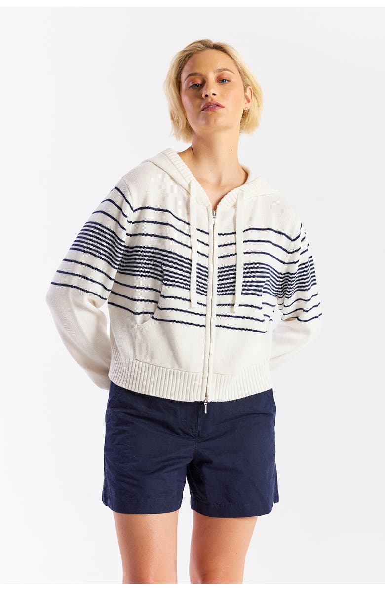 WISPR Cropped Zip-Up Knitted Hoodie Jumper, Alternate, color, Ivory/Navy