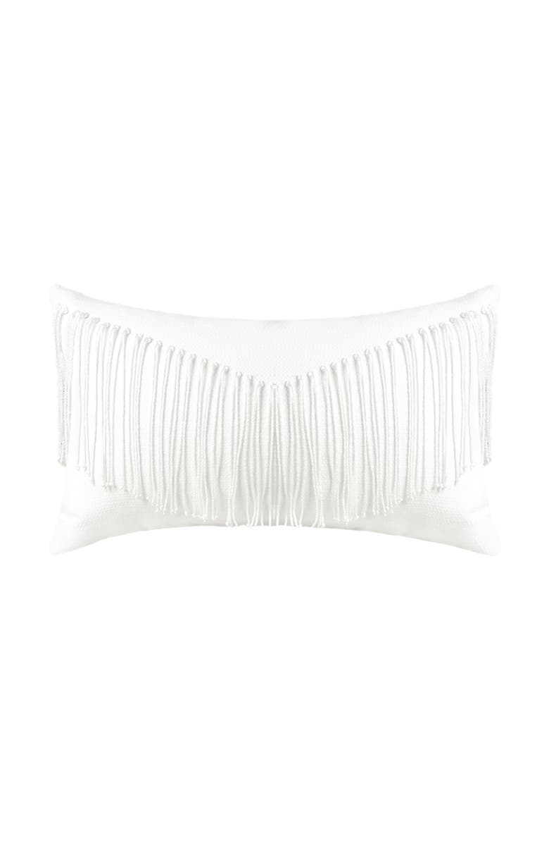 Elaine Smith Mane Blanc Handmade Macrame Fringed Indoor & Outdoor Woven Accent Pillow, Main, color, Blanc