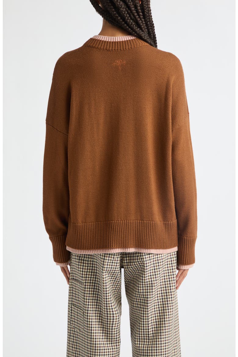 Merino Wool Crewneck Sweater, Alternate, color, BROWN PINK