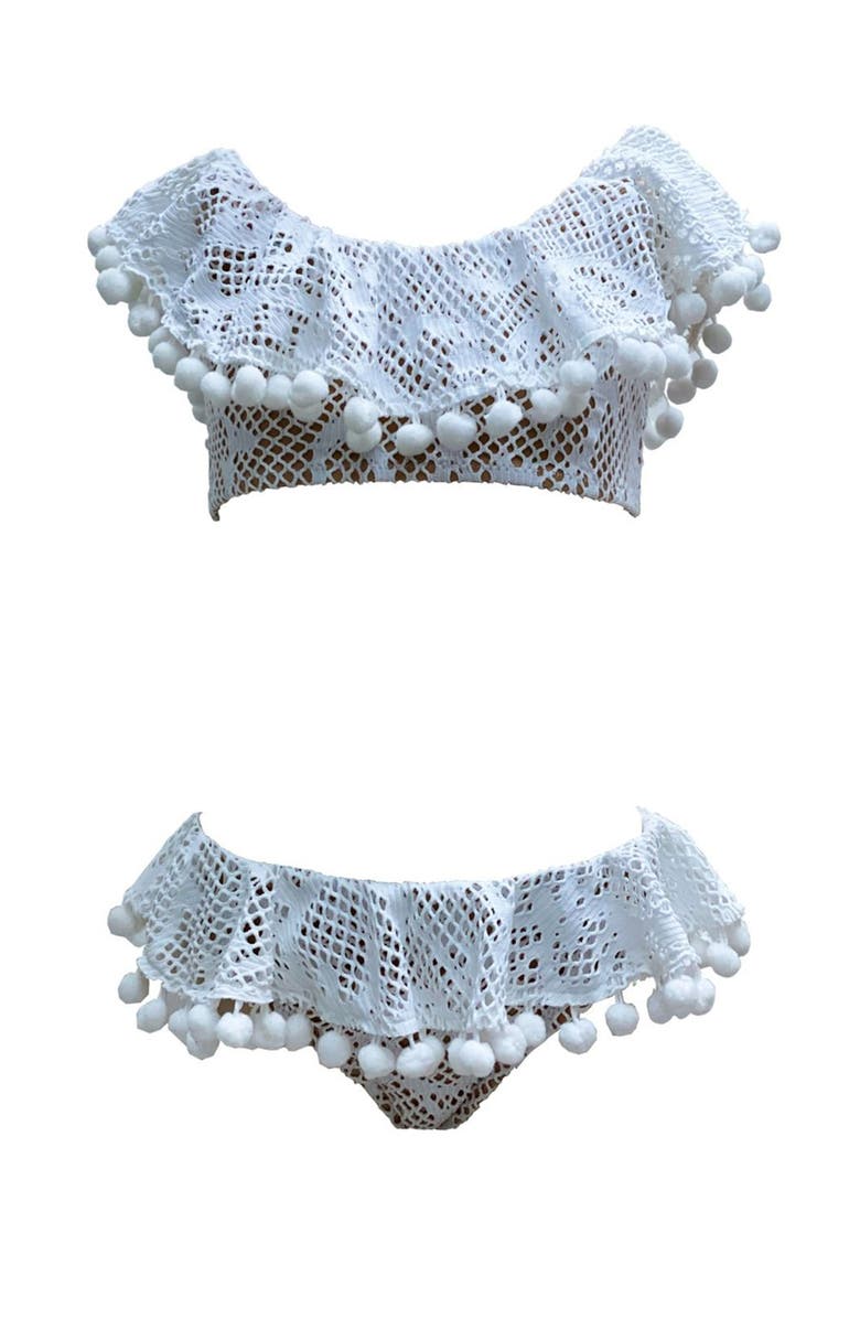NESSI BYRD Pom-Pom Trim Crochet Two Piece Bikini,Toddler-Little Kid,Big Kid, Main, color, 