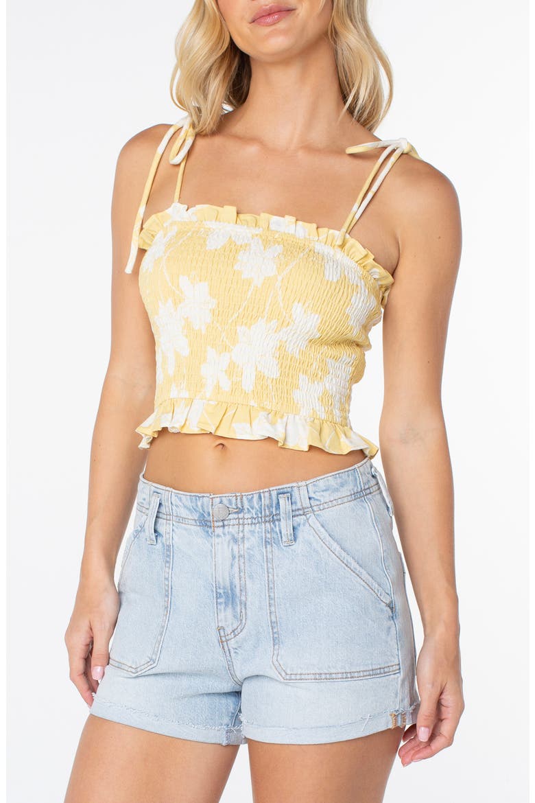 Avalon Floral Smocked Cotton Blend Crop Top, Main, color, RAFFIA