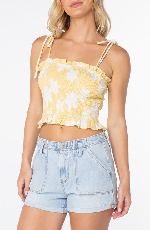 Avalon Floral Smocked Cotton Blend Crop Top
