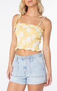Roxy Avalon Floral Smocked Cotton Blend Crop Top