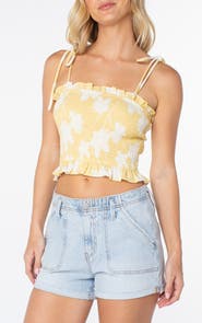 Roxy Avalon Floral Smocked Cotton Blend Crop Top