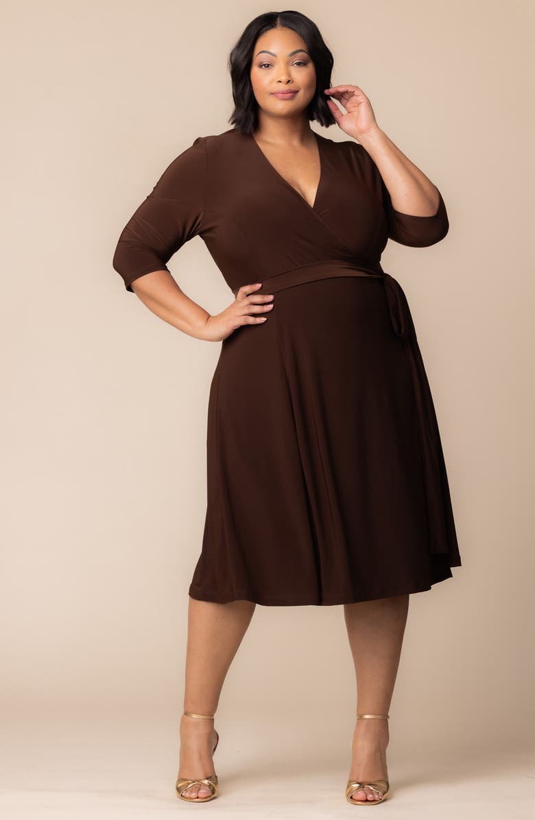 Kiyonna Essential Wrap Dress, Alternate, color, Chocolate