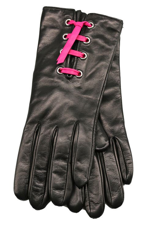Eyelet Lace-Up Leather Gloves