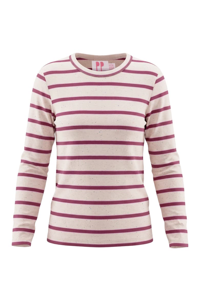 Ribbed Striped Dotted Long Sleeve Soft Stretch T-Shirt, Main, color, Pink
