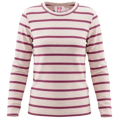 Ribbed Striped Dotted Long Sleeve Soft Stretch T-Shirt