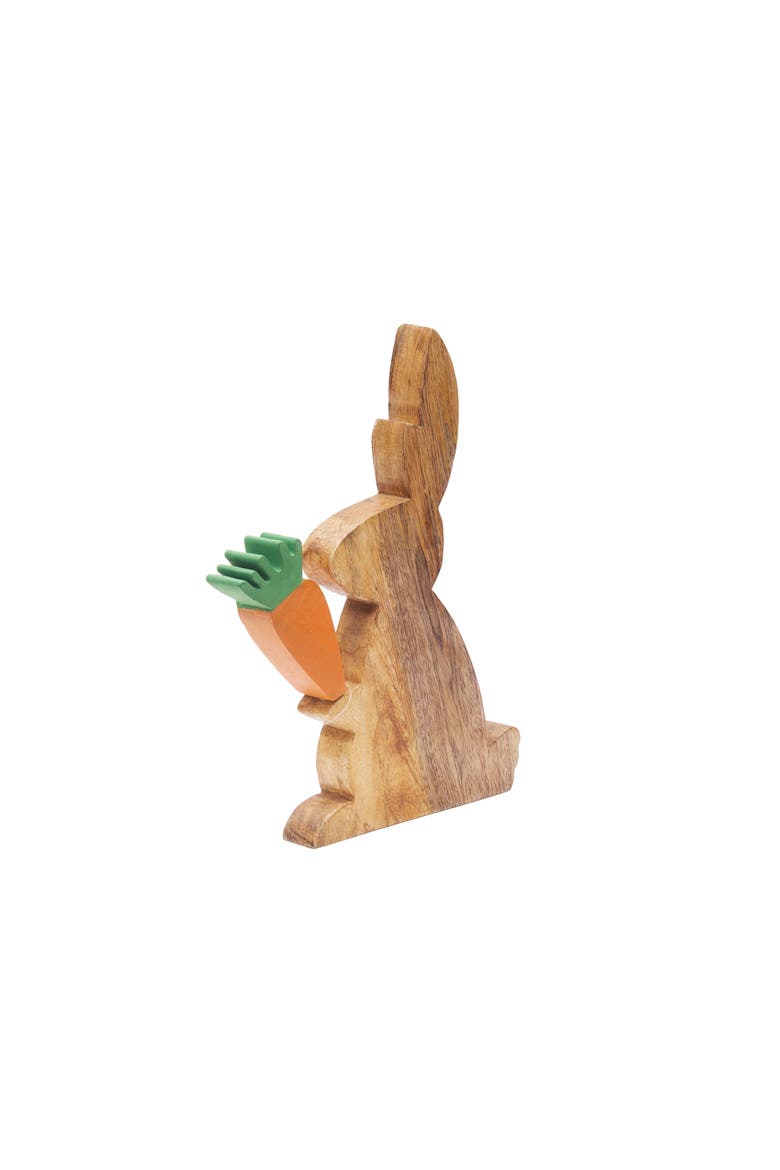 Wooden Easter Bunny Rabbit with Carrot Decorative Figurine 13", Main, color, Orange