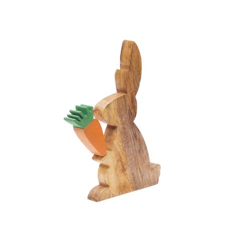 Wooden Easter Bunny Rabbit with Carrot Decorative Figurine 13"