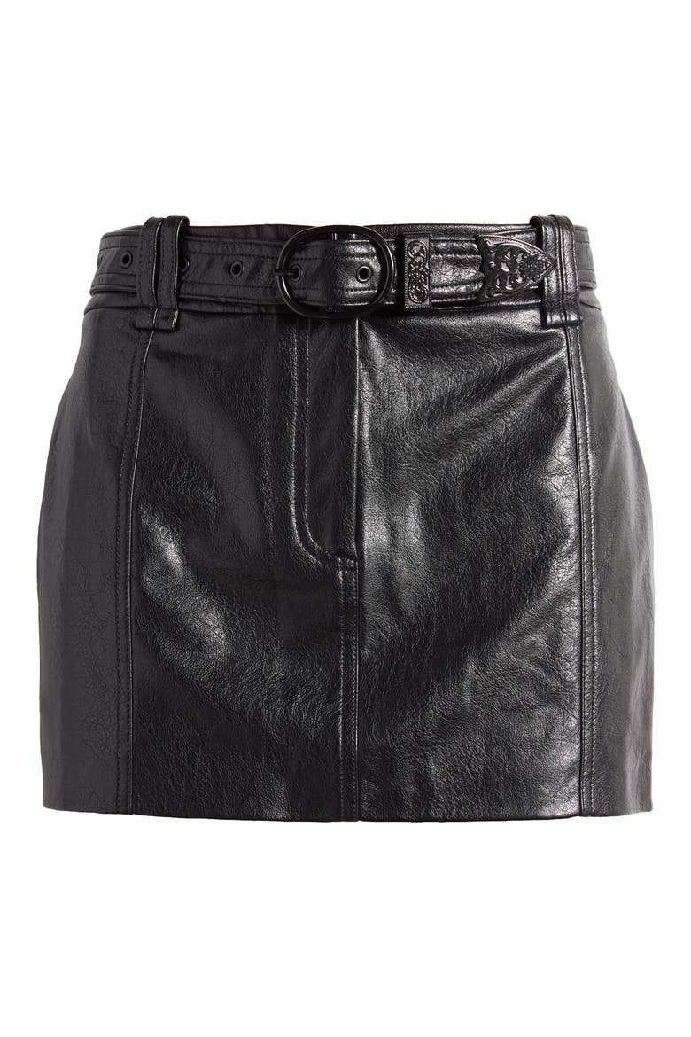 Belted Faux Leather Miniskirt, Alternate, color, BLACK