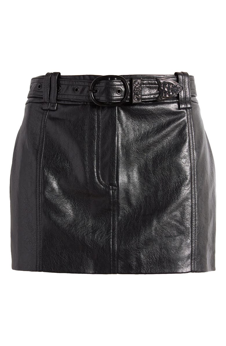 Mistress Rocks Belted Faux Leather Miniskirt, Alternate, color, 