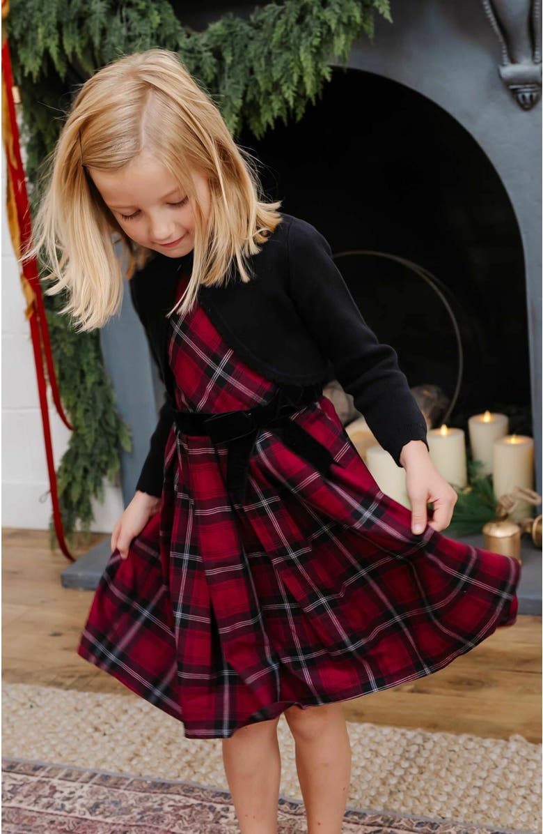 Hope & Henry Girls' Organic Peter Pan Collar Party Dress, Toddler, Alternate, color, Oxblood City Plaid