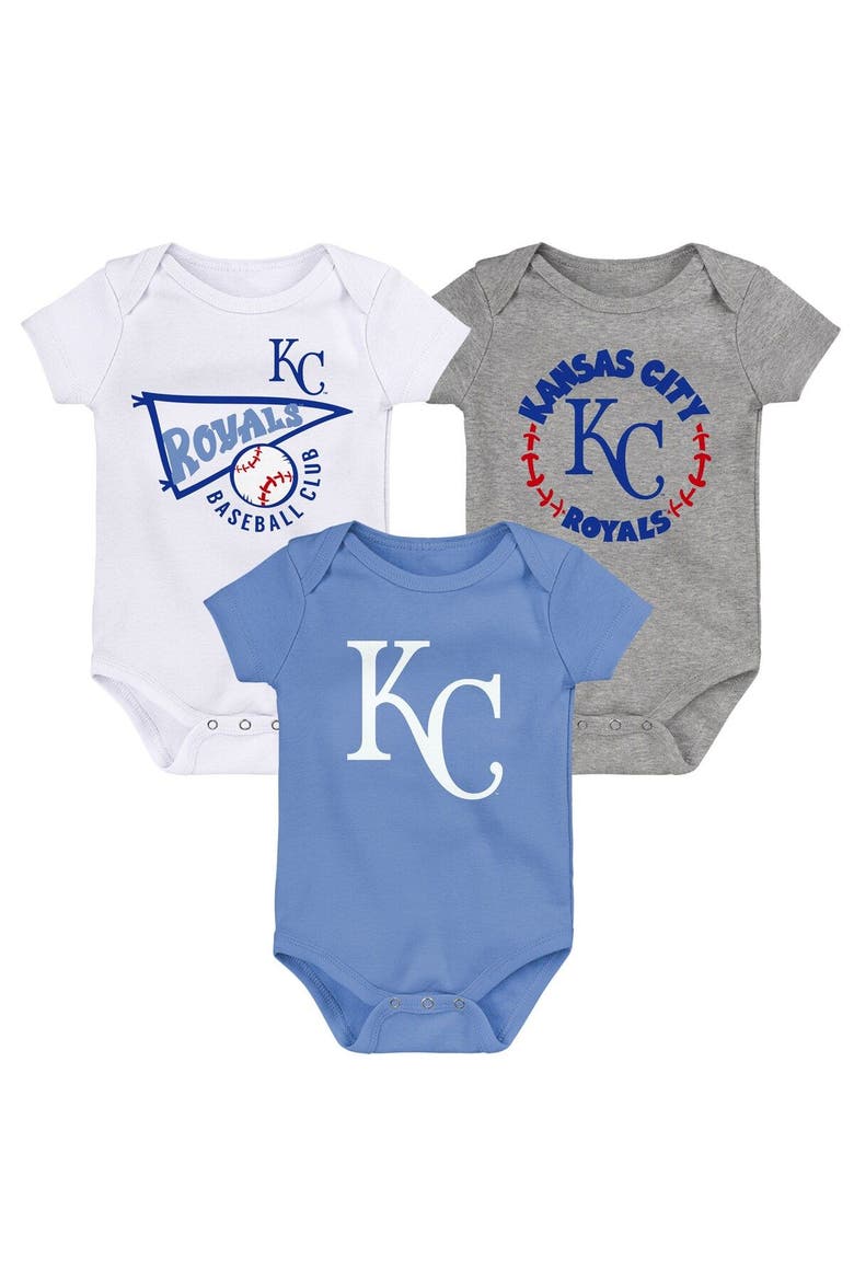 Newborn & Infant Light Blue/White/Heather Gray Kansas City Royals Biggest Little Fan 3-Pack Bodysuit Set, Main, color, Light Blue