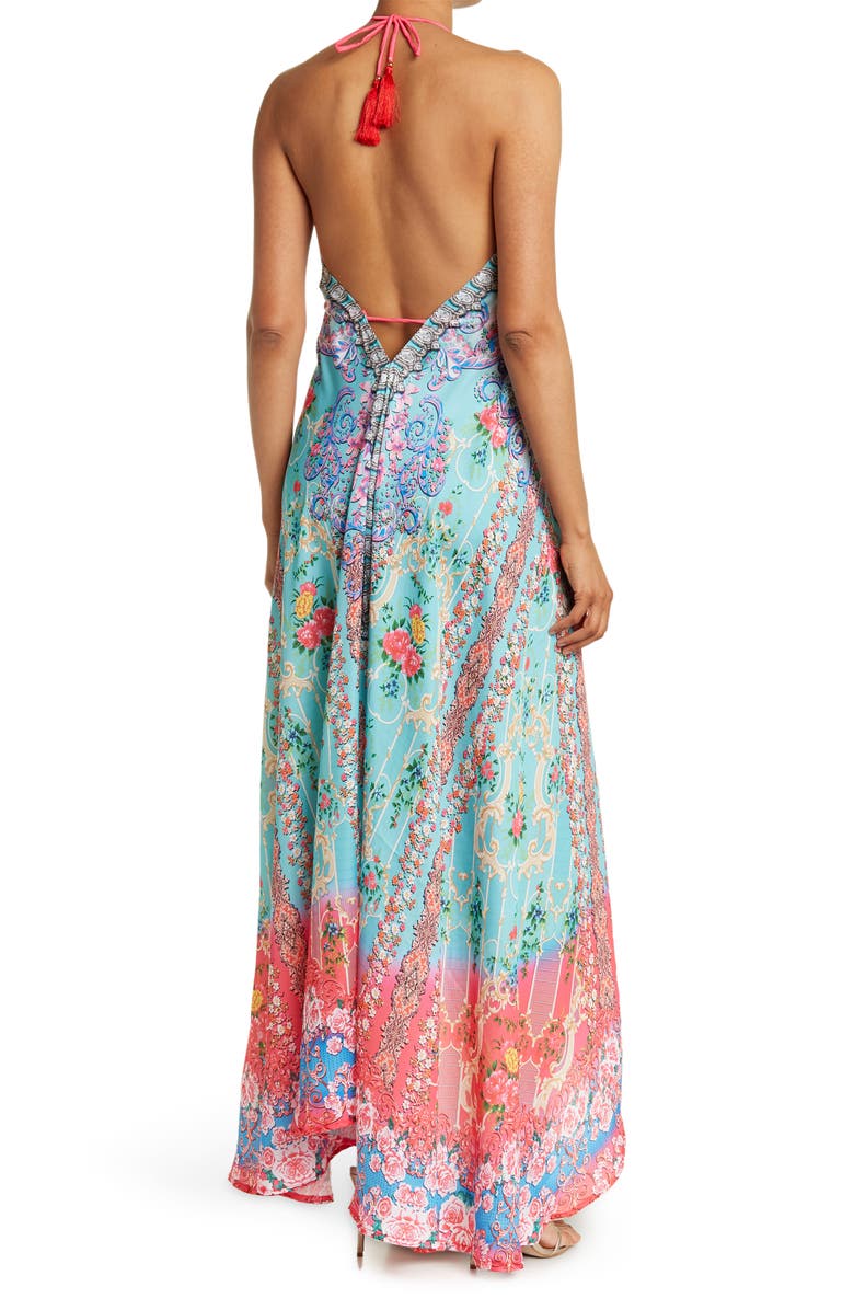 RANEES Bright Printed Pink Blooms Flare Sleeve Cover-Up Duster, Alternate, color, Turquoise