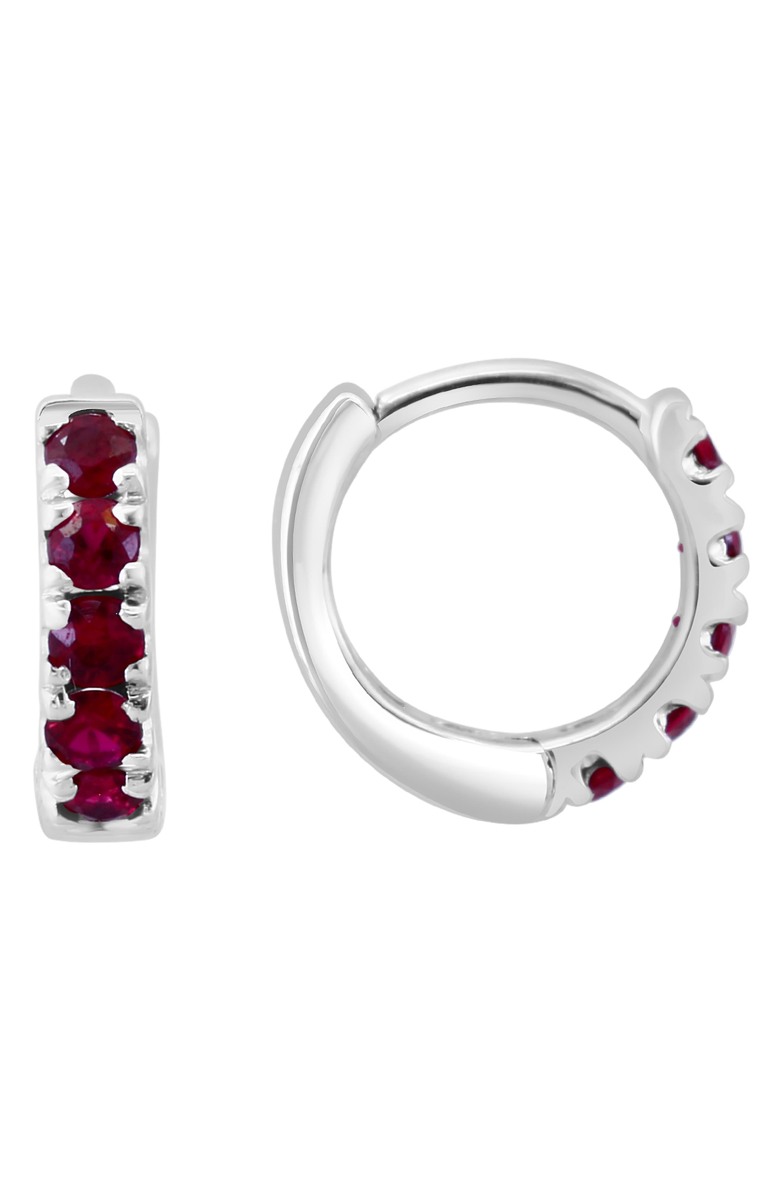 Sterling Silver Ruby Huggie Hoop Earrings