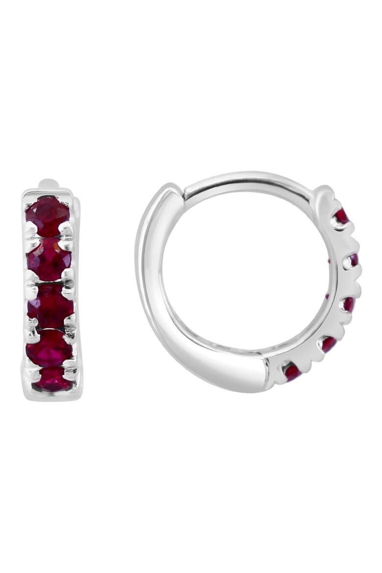 Sterling Silver Ruby Huggie Hoop Earrings, Main, color, RED