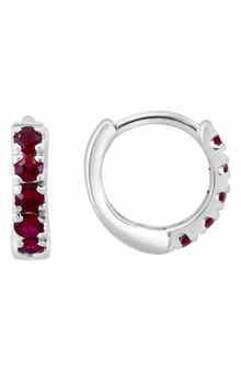 Sterling Silver Ruby Huggie Hoop Earrings