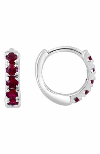 Sterling Silver Ruby Huggie Hoop Earrings