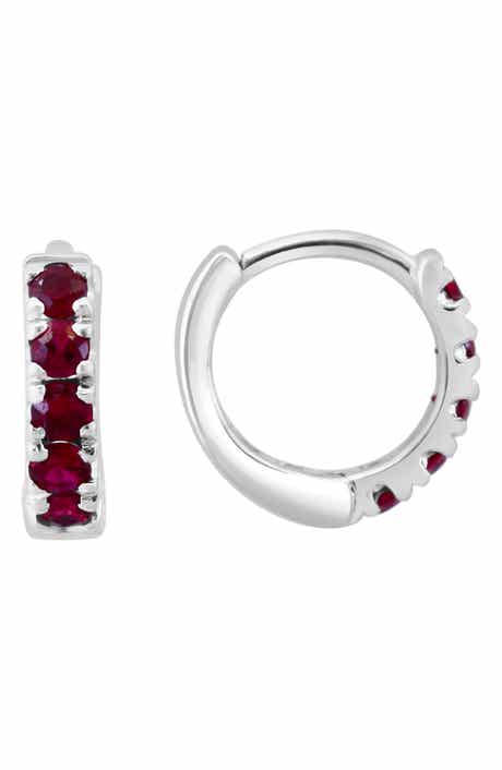 Sterling Silver Ruby Huggie Hoop Earrings