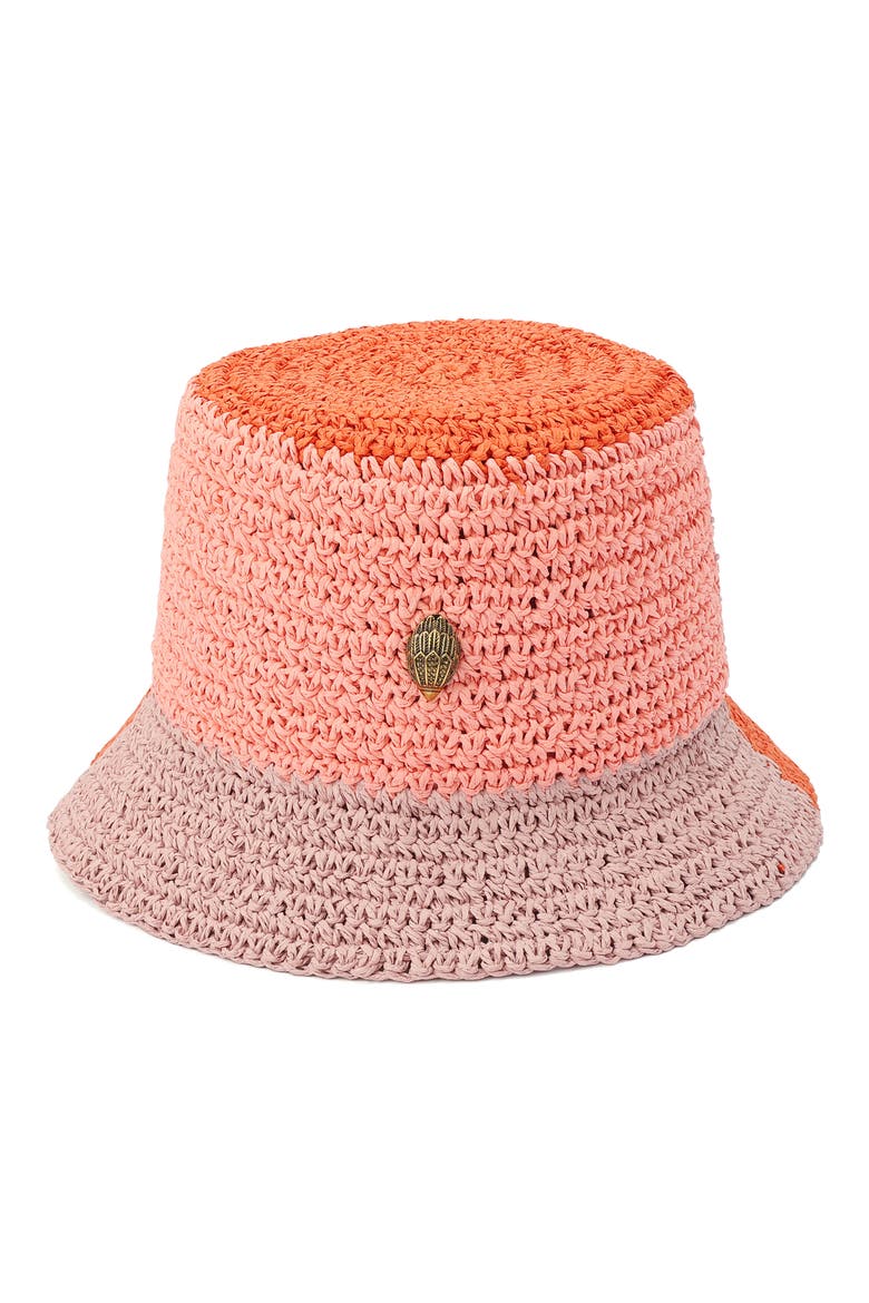 Colorblock Raffia Bucket Hat, Main, color, CORAL GLOW