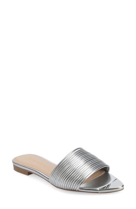 Feather Faux Leather Slide Sandal (Women)