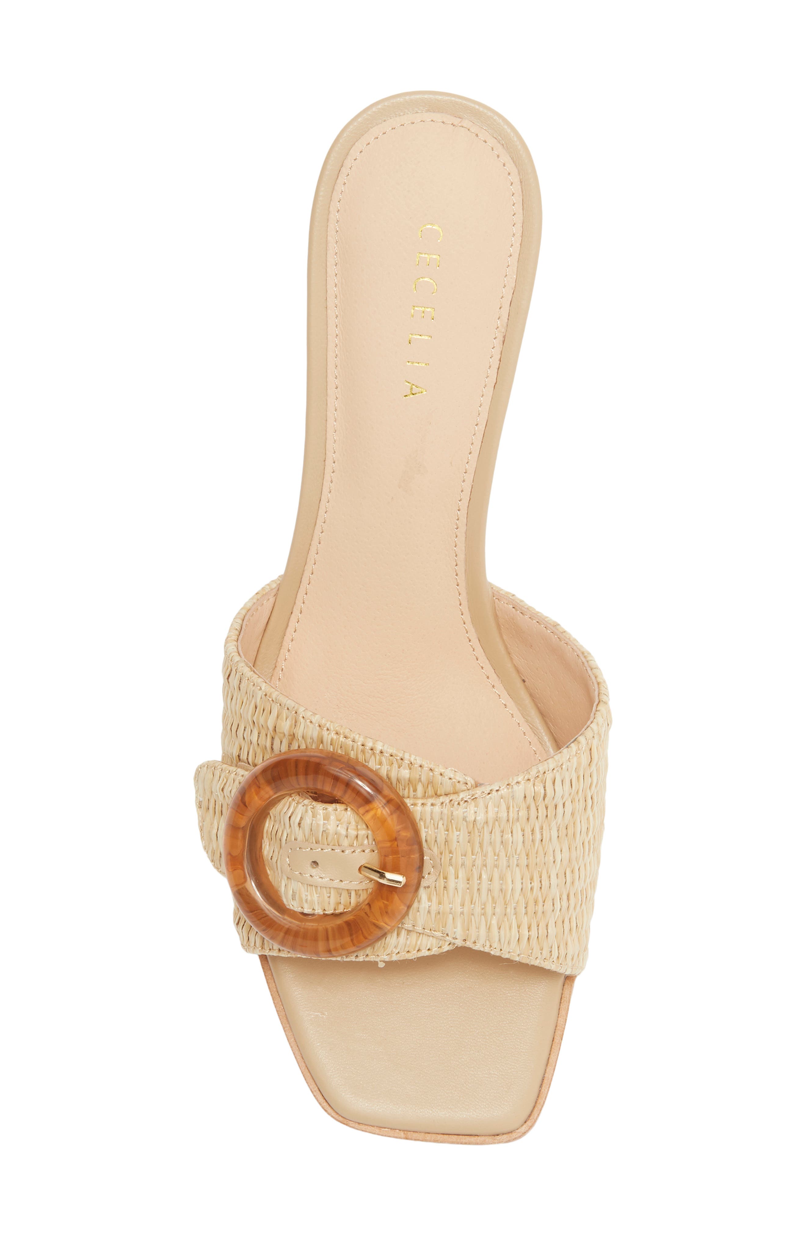 Cecelia New York Checker Buckle Raffia Wedge Slide Sandal, Alternate, color, Tea