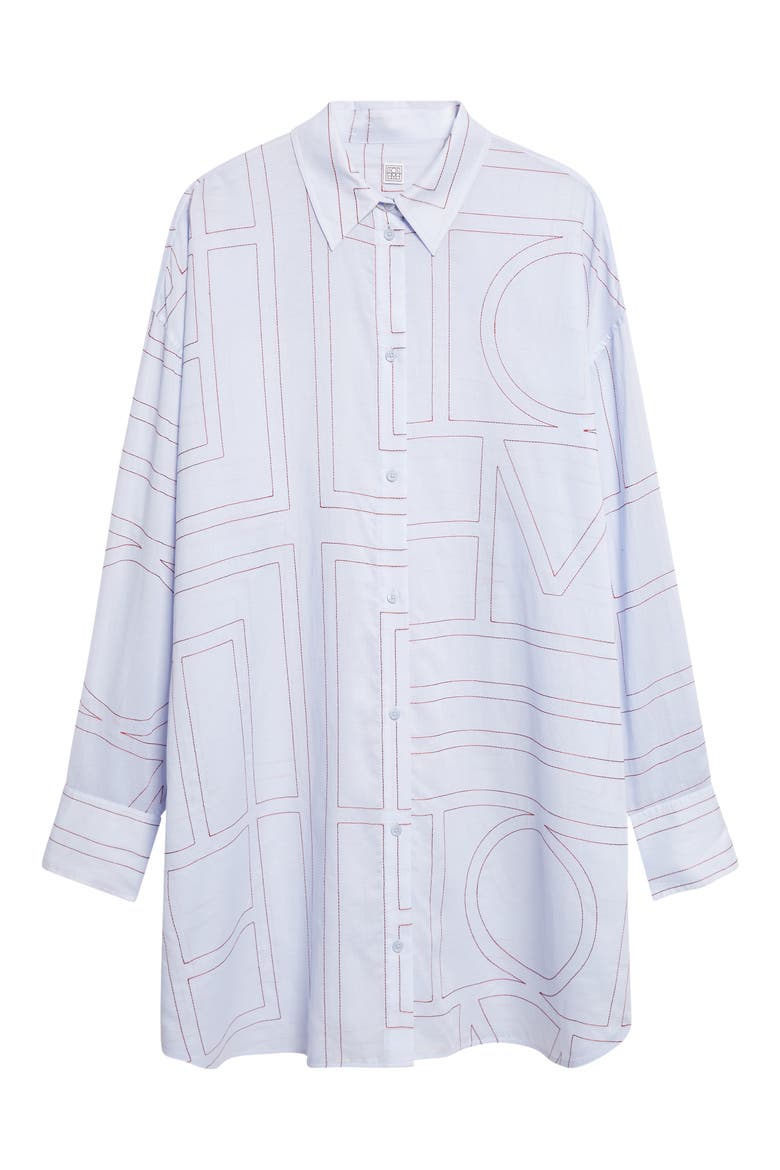 Long Summer Long Sleeve Logo Embroidered Shirtdress, Alternate, color, SKY/ RED