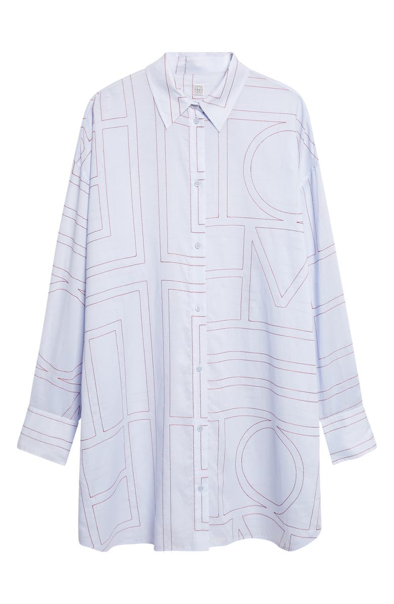 TOTEME Long Summer Long Sleeve Logo Embroidered Shirtdress, Alternate, color, Sky/ Red