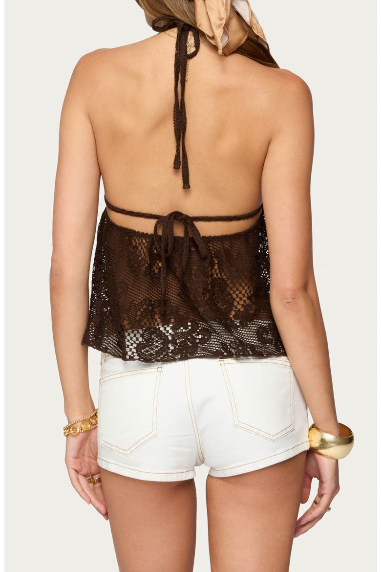 Open Knit Babydoll Halter Top, Alternate, color, BROWN