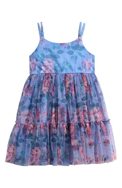 Ava & Yelly Kid's Floral Print Mesh Dress In Peri