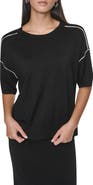 DKNY Contrast Trim Short Sleeve Sweater