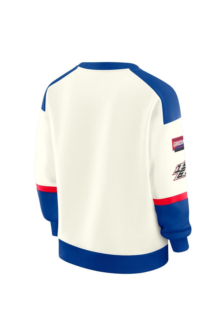 Women's WEAR by Erin Andrews  Cream Buffalo Bills Racing Crew V-Neck Sweatshirt, Alternate, color, Cream