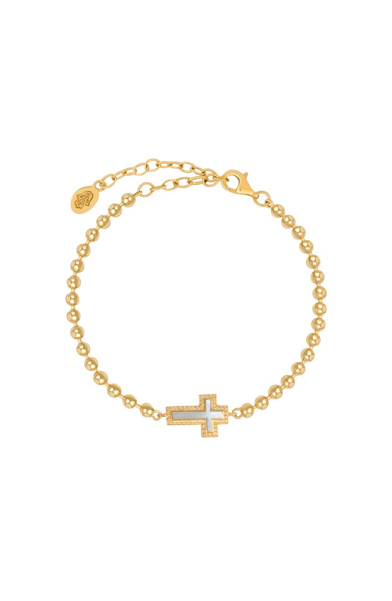 Karma and Luck Mother of Pearl Cross Charm Gold Plated Bracelet Sparkling Soul, Main, color, Gold