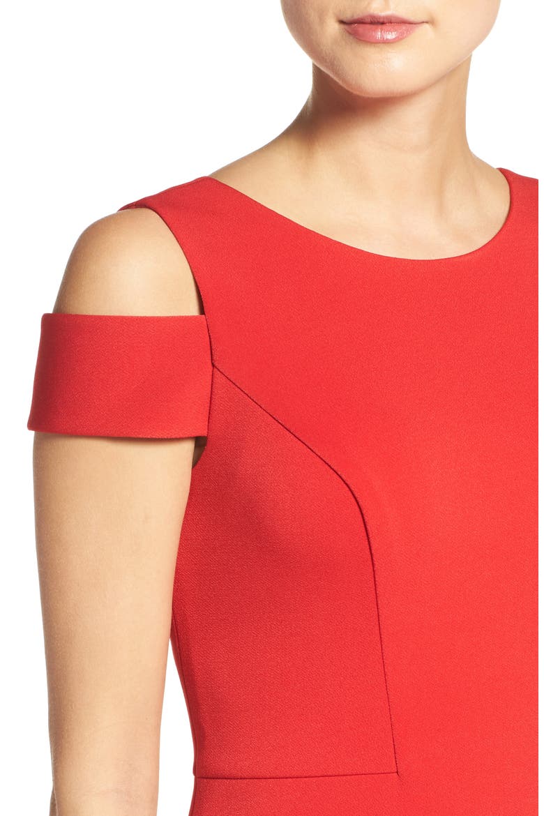 Cold Shoulder Crepe Sheath Dress, Alternate, color, RED