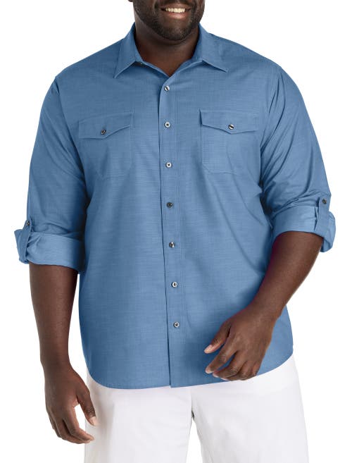 Synrgy By Dxl Big & Tall Slub Officer Sport Shirt In Blue