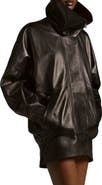 Balenciaga High Collar Leather Bomber Jacket