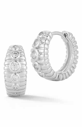 Cubic Zirconia Ribbed Huggie Hoop Earrings