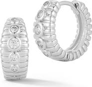 SPHERA MILANO Cubic Zirconia Ribbed Huggie Hoop Earrings