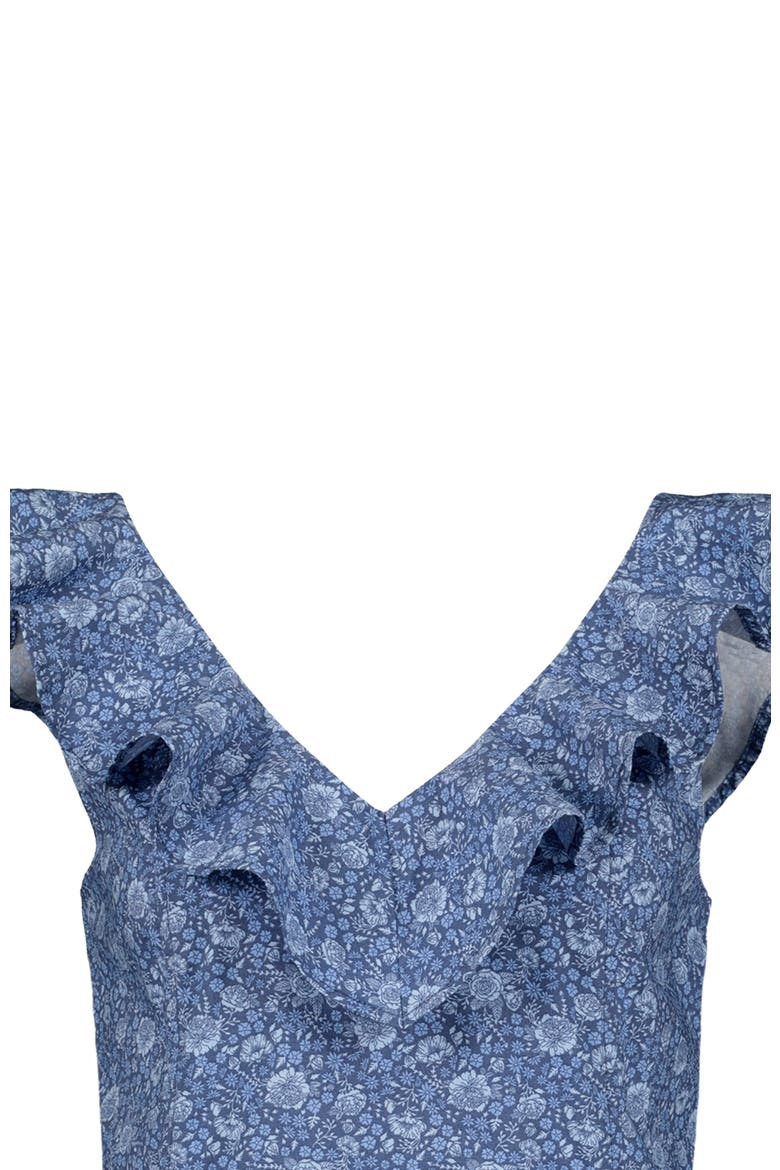 Women's V-Neck Ruffle Shift Dress, Alternate, color, Coastal Blue Floral
