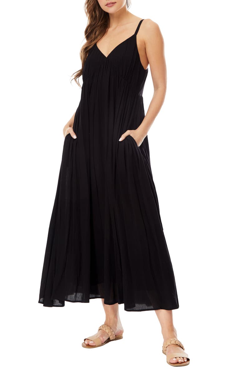 BY DESIGN Sasha Crinkle Maxi Dress, Main, color, Black