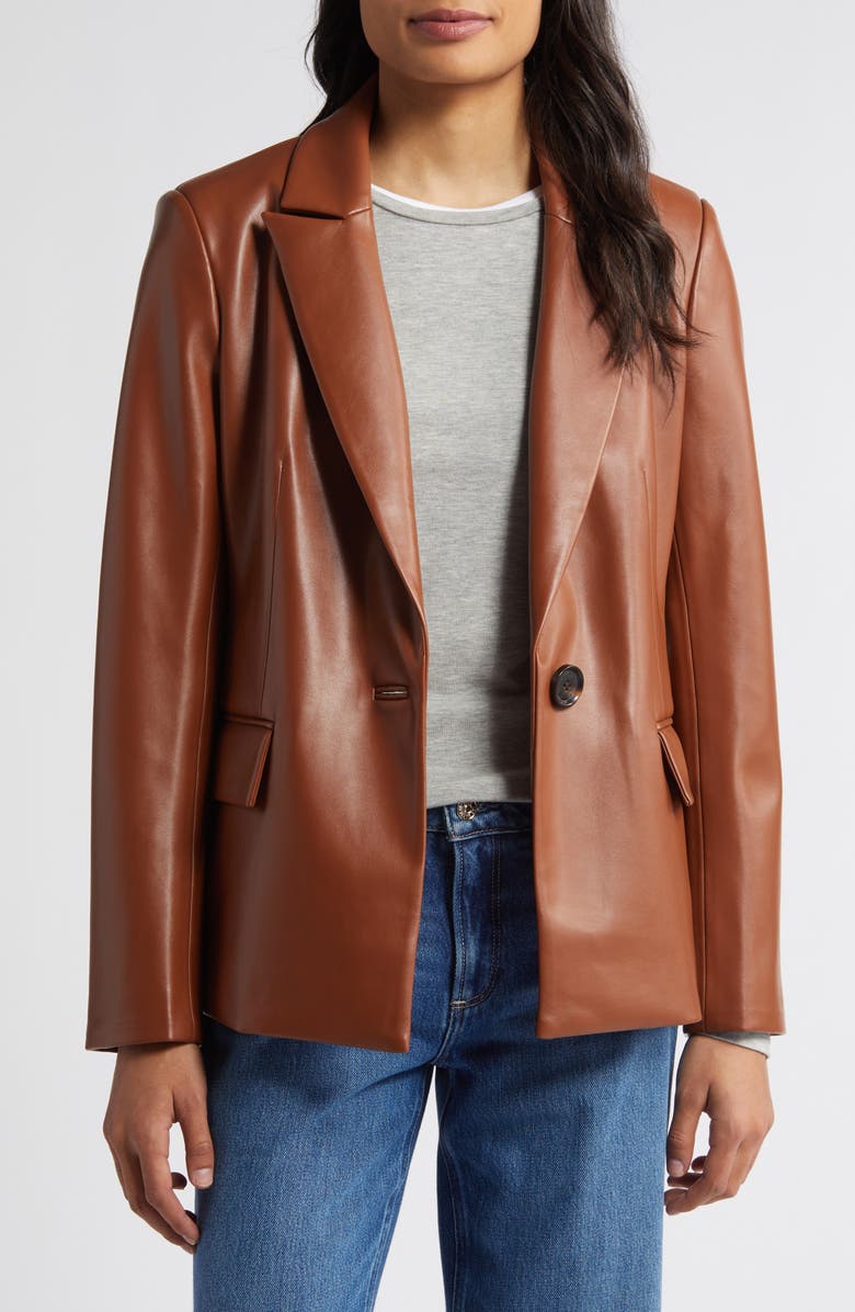 Sam Edelman Faux Leather Blazer, Alternate, color, Cognac