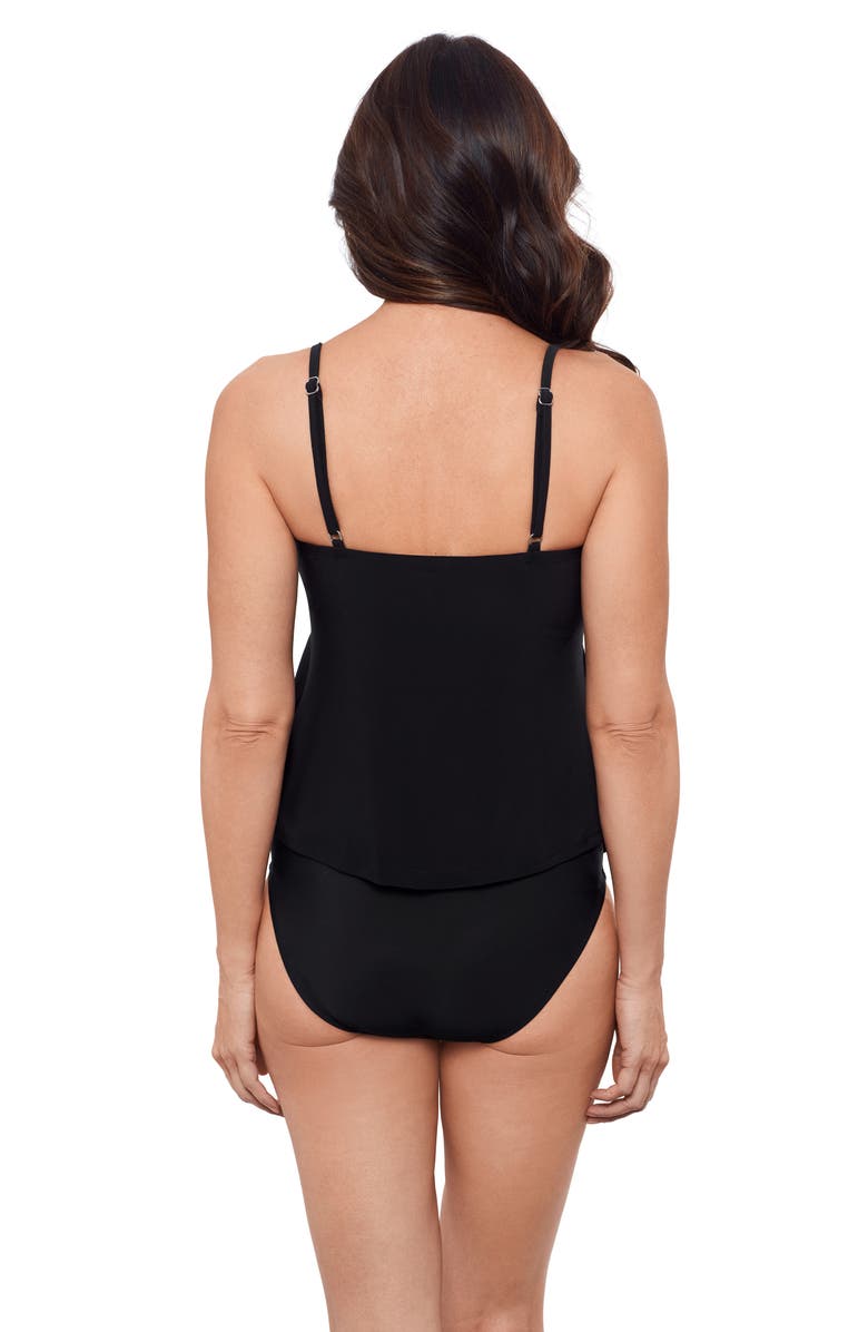 Aqua Green Triple Ruffle Tier Adjustable Tankini Swimsuit Top, Alternate, color, Black