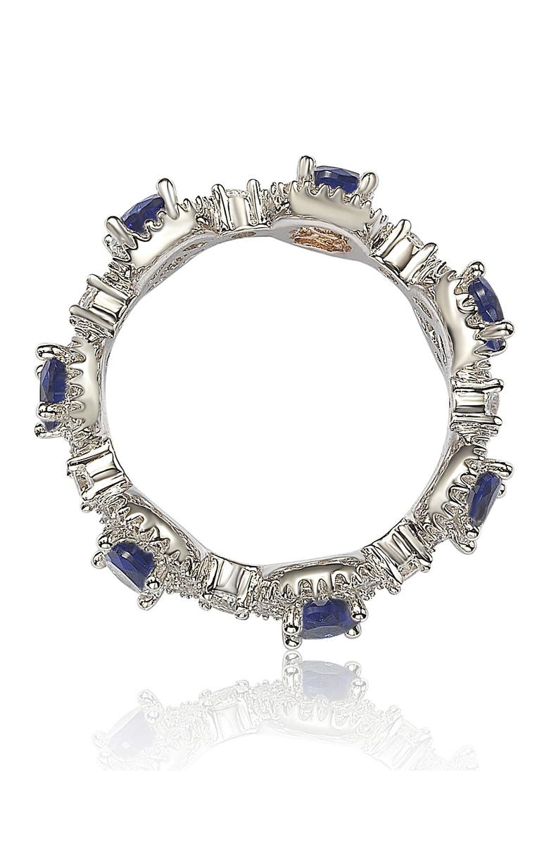 SUZY LEVIAN Sterling Silver Prong Set Blue CZ & Pave Halo Station Eternity Band Ring, Alternate, color, 