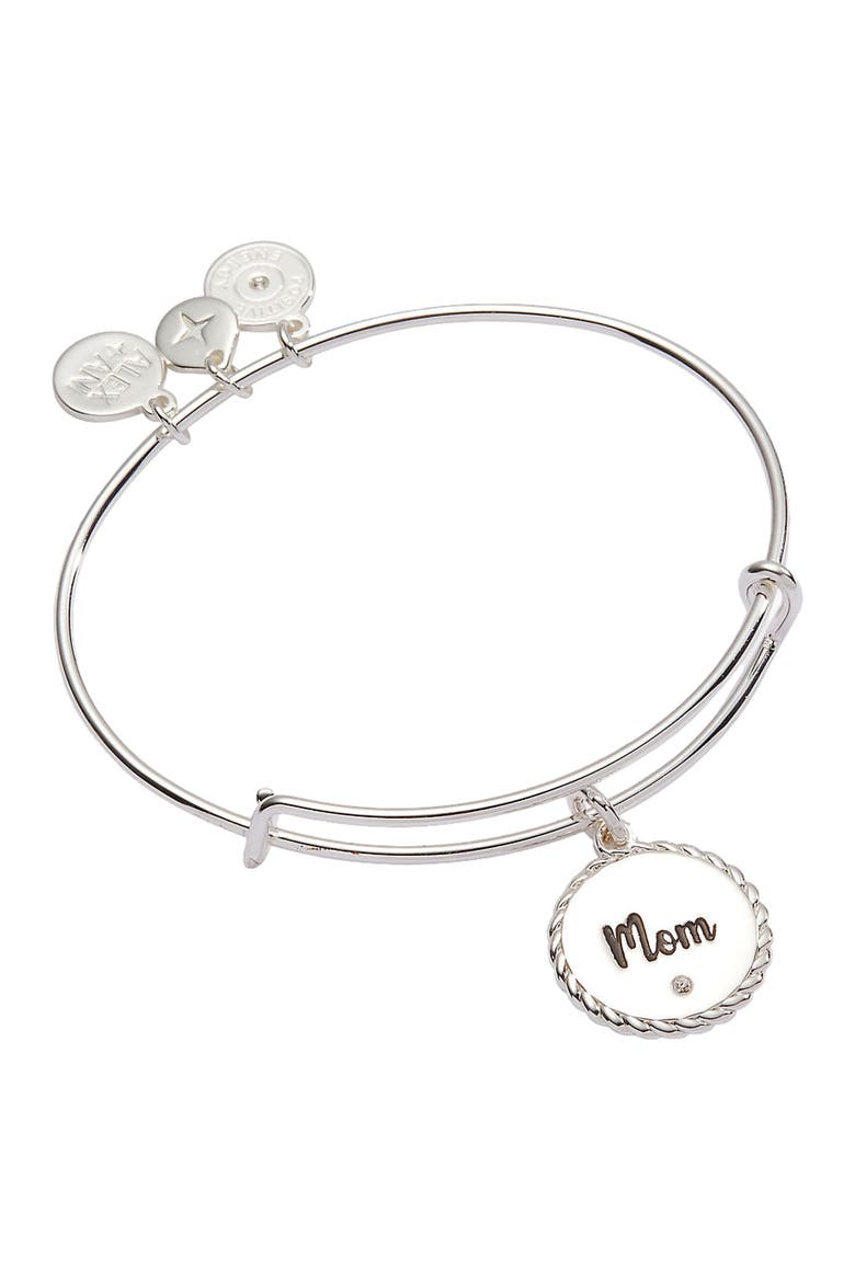 Mom Charm Bangle Bracelet, Main, color, Silver