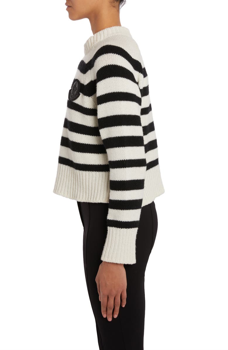 Moncler Stripe Logo Patch Wool Sweater, Alternate, color,