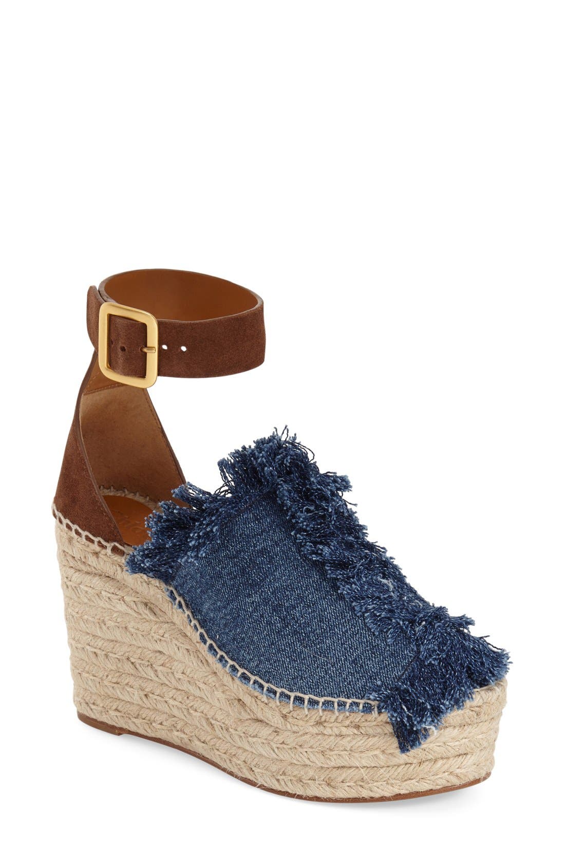 'Isa' Espadrille Wedge Sandal, Main, color, BLUE DENIM