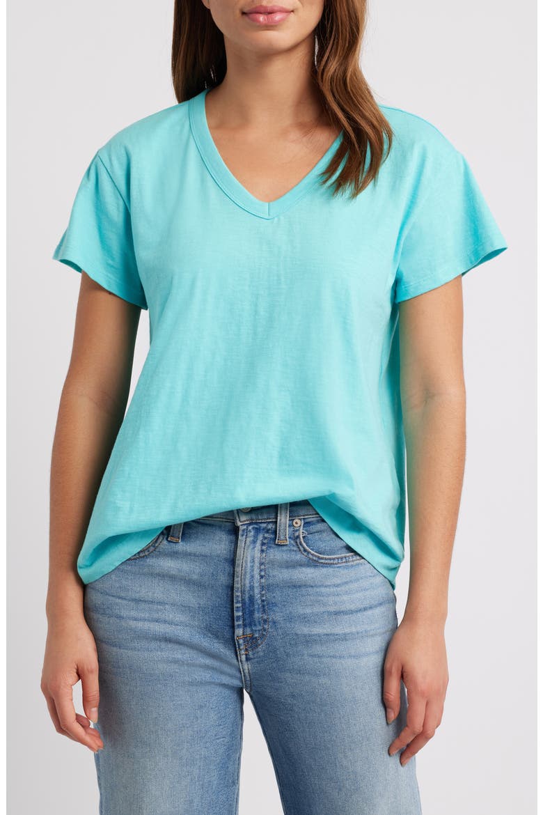 V-Neck High-Low T-Shirt, Main, color, BLUE RADIANCE