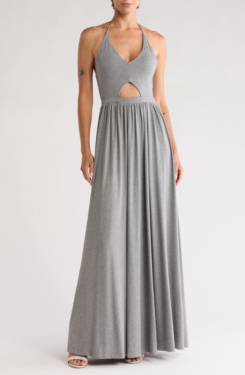 GO COUTURE Halter Neck Keyhole Maxi Dress, Main, color, Warm Heather Grey
